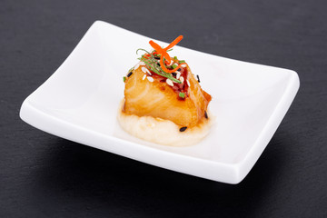Fish and meat canapés for visiting catering, for holidays and ceremonies, for restaurant, menu
