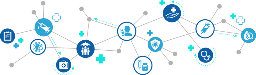 vaccination or virus treatment vector illustration. Concept with connected icons related to infection vaccine, medical remedy and immunity.