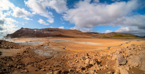 Desert landscape of Iceland. Rocky Landscape Of Iceland Volcanic Areas panorama