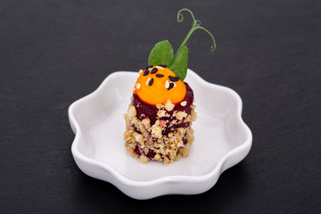 Fish and meat canapés for visiting catering, for holidays and ceremonies, for restaurant, menu
