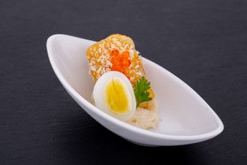 Fish and meat canapés for visiting catering, for holidays and ceremonies, for restaurant, menu
