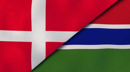 Obraz premium The flags of Denmark and Gambia. News, reportage, business background. 3d illustration