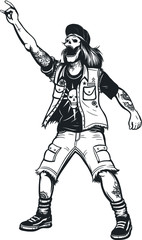 Vector Black and White Rock Man Illustration