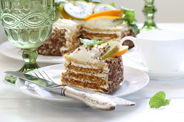 cake with cream and fruits