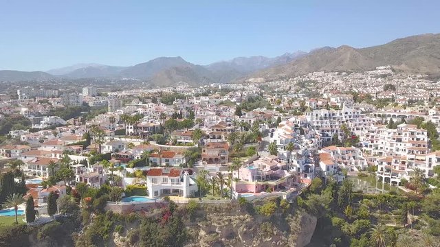 Nerja - "Pearl of Andalusia" beautiful picturesque City from Costa del Sol Malaga Spain Aerial view