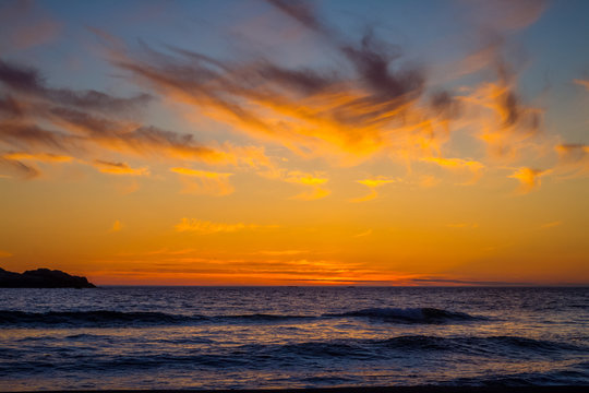 Orange sunset over ocean