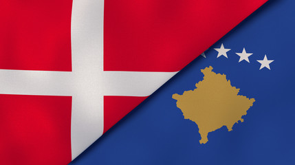 The flags of Denmark and Kosovo. News, reportage, business background. 3d illustration