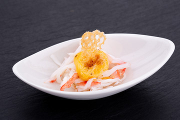 Fish and meat canapés for visiting catering, for holidays and ceremonies, for restaurant, menu
