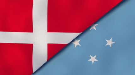 The flags of Denmark and Micronesia. News, reportage, business background. 3d illustration