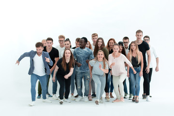 Fototapeta na wymiar group of diverse young people hurrying towards their goal
