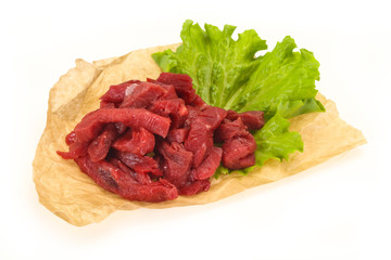 Raw beef meat sliced for cooking