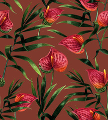 Seamless pattern with exotic leaves
