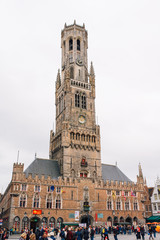 Fototapeta na wymiar View of Belfort tower from the market square. Bruges, Brussels