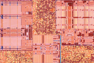 Extreme close up of silicon microprocessor chip