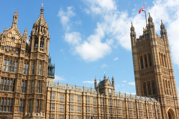 Fototapeta na wymiar Towers of the houses of Parliament in London