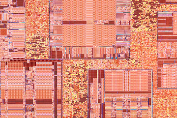 Extreme close up of silicon microprocessor chip