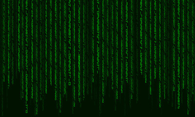 Digital code background. Matrix style program. Random falling numbers.