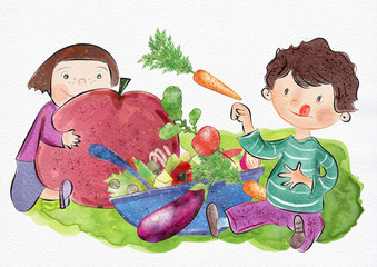 Healthy eating, snack for children. Watercolordesign element