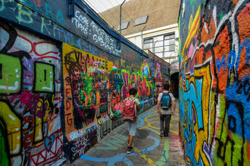 Ghent,Belgium,August 2019. The graffiti street is a narrow street entirely dedicated to street art....
