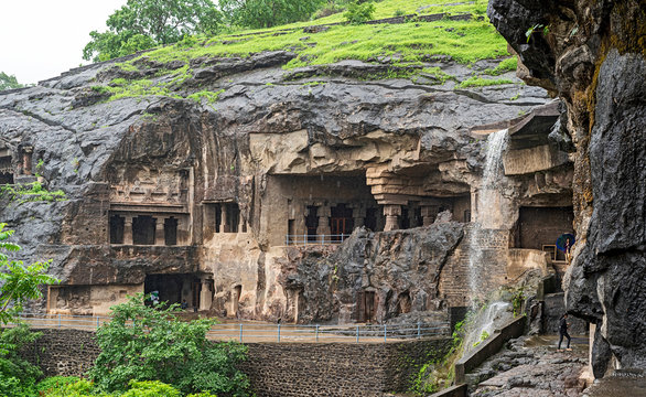 Ellora temple religious complex with Buddhist, Hindu and Jain cave temples and monasteries, India, UNESCO world heritage site near Aurangabad, Maharashtra, India