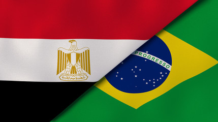 The flags of Egypt and Brazil. News, reportage, business background. 3d illustration