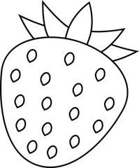 Obraz premium Single strawberry hand drawing. Berry black lines on a white background. For printing, stickers, fabric and cover.