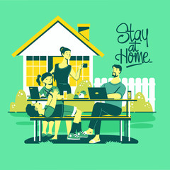 Stay Home on Quarantine During the Coronavirus Epidemic. Family enjoy the activity at home