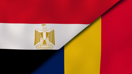 The flags of Egypt and Chad. News, reportage, business background. 3d illustration