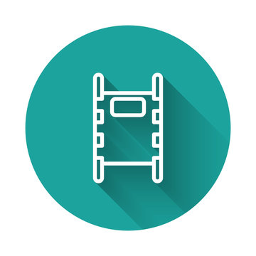 recommend clip art: White line Stretcher icon isolated with long shadow. Patient hospital medical stretcher. Green circle button. Vector Illustration