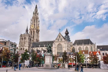 Foto op Canvas St. Salvator& 39 s Cathedral in het historische centrum van Brugge, België. © Aleksei Zakharov