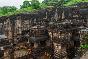 The wonder of Kailasa the Cave no. 16 of Ellora cave, a rock-cut monolithic temple. Ellora temple is  religious complex with Buddhist, Hindu and Jain cave temples and monasteries, India