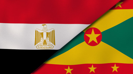 The flags of Egypt and Grenada. News, reportage, business background. 3d illustration