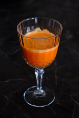 Vitamin boost, carrots, ginger, lemon, golden milk. Mixture of healthy fruits and vegetables. Immunity boost.