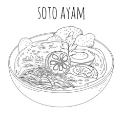 Food Vector Indonesia Soto Ayam Illustration