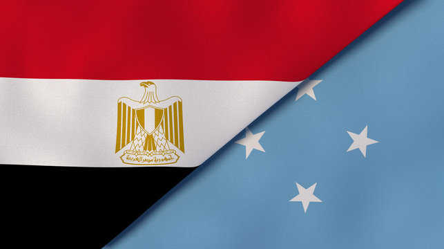The flags of Egypt and Micronesia. News, reportage, business background. 3d illustration