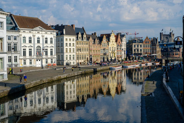 Naklejka premium Korenlei from Sint-Michielsplein Bridge, Ghent, Belgium 