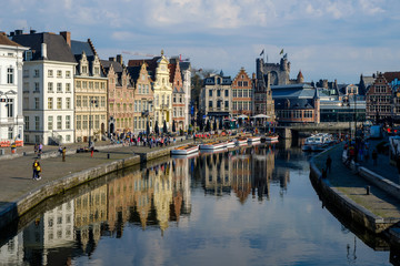Korenlei from Sint-Michielsplein Bridge, Ghent, Belgium 