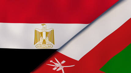 The flags of Egypt and Oman. News, reportage, business background. 3d illustration