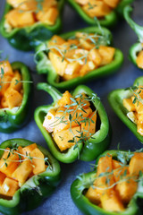 Green peppers stuffed with pumpkin. Vegan food. Healthly food. Cooking healthy food at home.