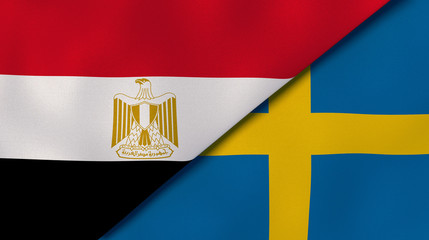 The flags of Egypt and Sweden. News, reportage, business background. 3d illustration