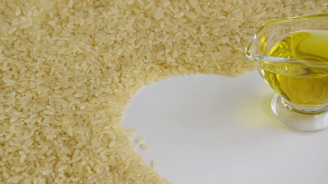 Biological rice oil, healthy eating ingredient, vegan and vegetarian food.
