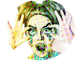 Bright pop art portrait of a fashionable stylish girl on colorful background. Halloween makeup