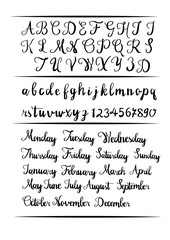 hand lettering alphabet for calendars, bullet journal with weekdays and months