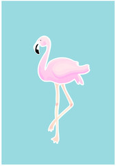 vector flamingo with tropical leaves - white outline - isolated on turquoise sticker