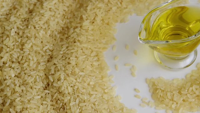 Biological rice oil, healthy eating ingredient, vegan and vegetarian food.
