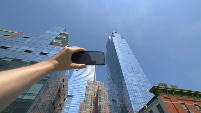 POV on Tourist Photographing Manhattan in NYC in 4K Slow motion 60fps