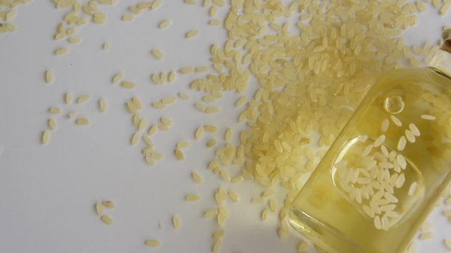 Biological rice oil, healthy eating ingredient, vegan and vegetarian food.
