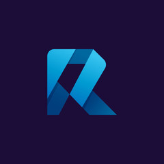 R letter logo. Folded paper style.