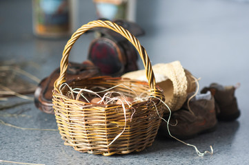wicker basket with mushrooms