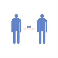 Coronavirus safety distance 1 meters. Safety advice to prevent the spread of the covid-19 virus.